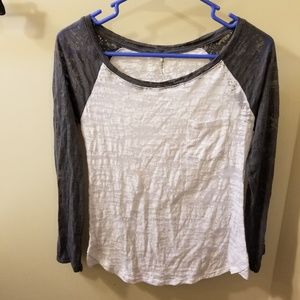 Sheer white and grey long sleeve t shirt